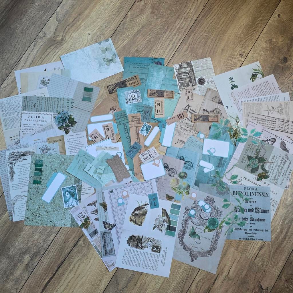 Grote 'teal' kleurige ephemera set, Hobby en Vrije tijd, Verzenden, Zo goed als nieuw, Versiering of Embellishment