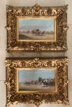 2x Huifkar en Ruiters - Anton Rudolf Derfla (Wenen 1849 - ?), Antiek en Kunst, Ophalen of Verzenden