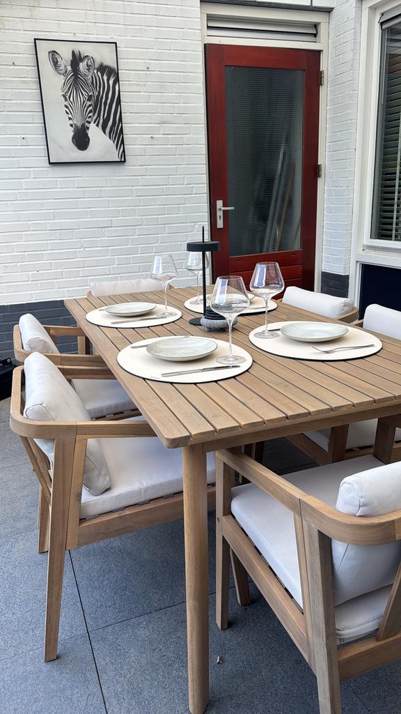 Z.g.a.n. acaciahouten tuinset  (6 pers.), Tuin en Terras, Tuinsets en Loungesets, Zo goed als nieuw, Aluminium, Ophalen of Verzenden