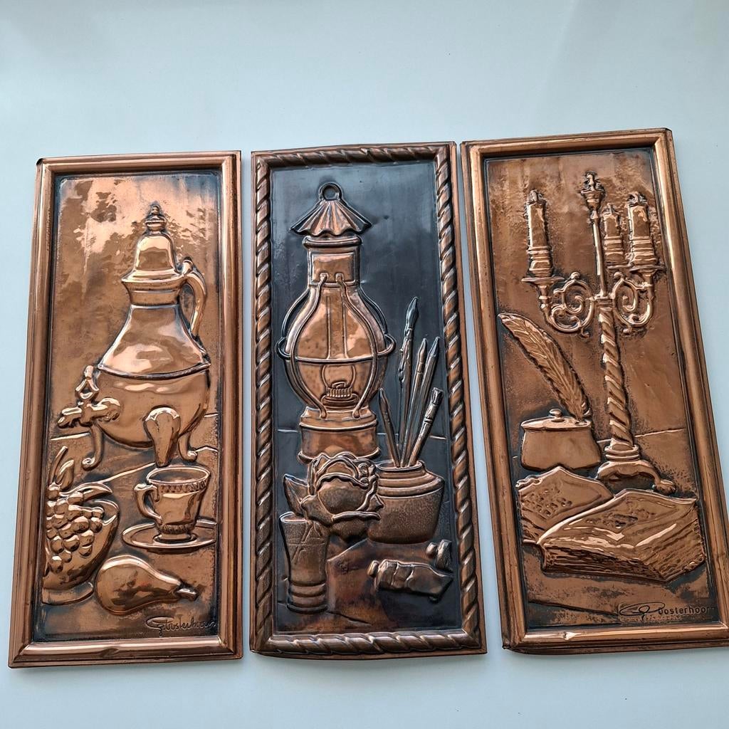 3 Vintage plaquettes, 2 gesigneerd, Ophalen of Verzenden