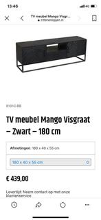 TV meubel mango visgraat - Zwart - 180 cm, Huis en Inrichting, Kasten | Televisiemeubels, Gebruikt, 150 tot 200 cm, Ophalen of Verzenden
