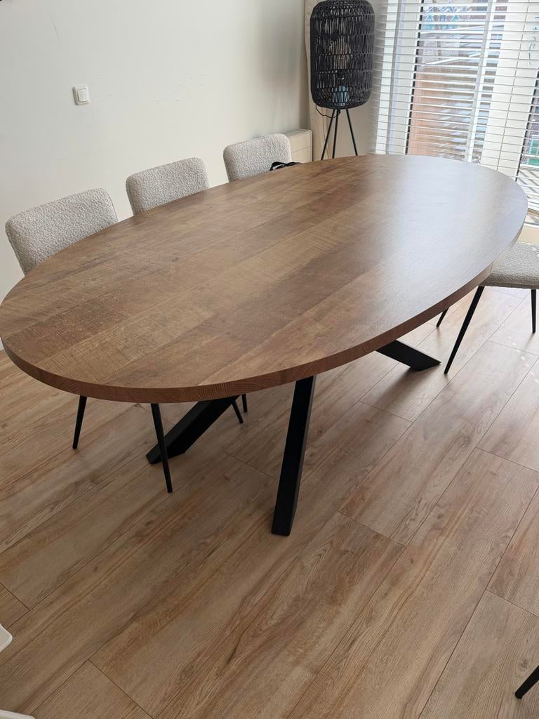Ovale Lamulux eettafel houtlook 120x220 mag per direct weg, 100 tot 150 cm, 200 cm of meer, Ophalen of Verzenden, Zo goed als nieuw