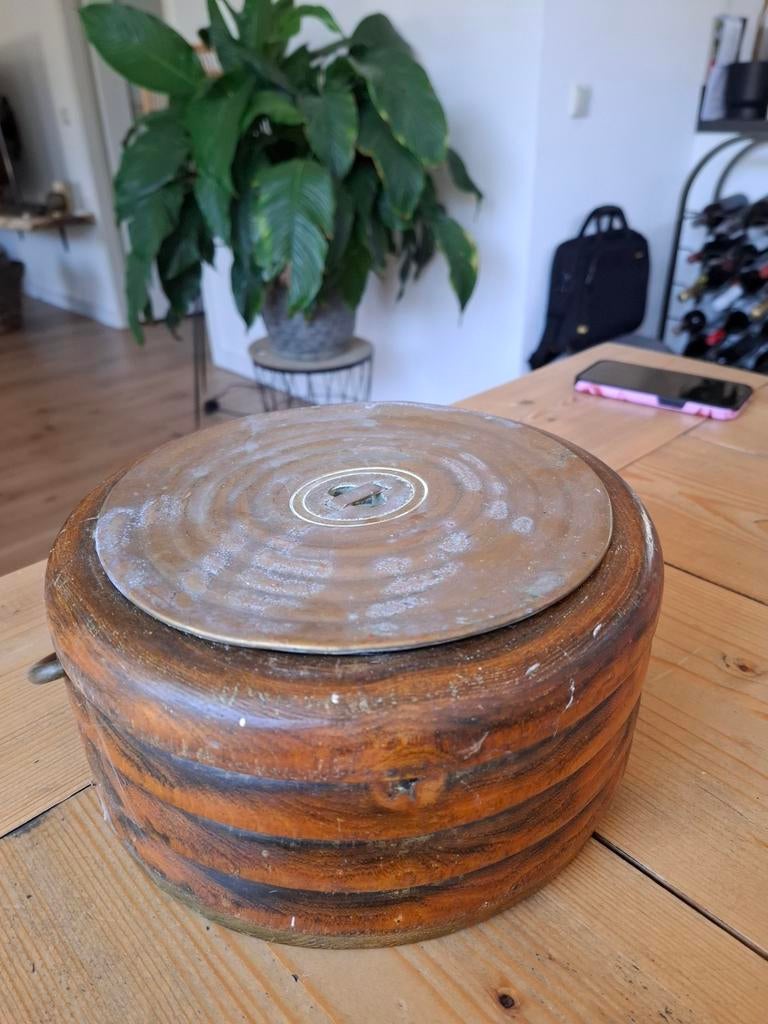 Antieke houten stoof met koperen deksel, Ophalen of Verzenden