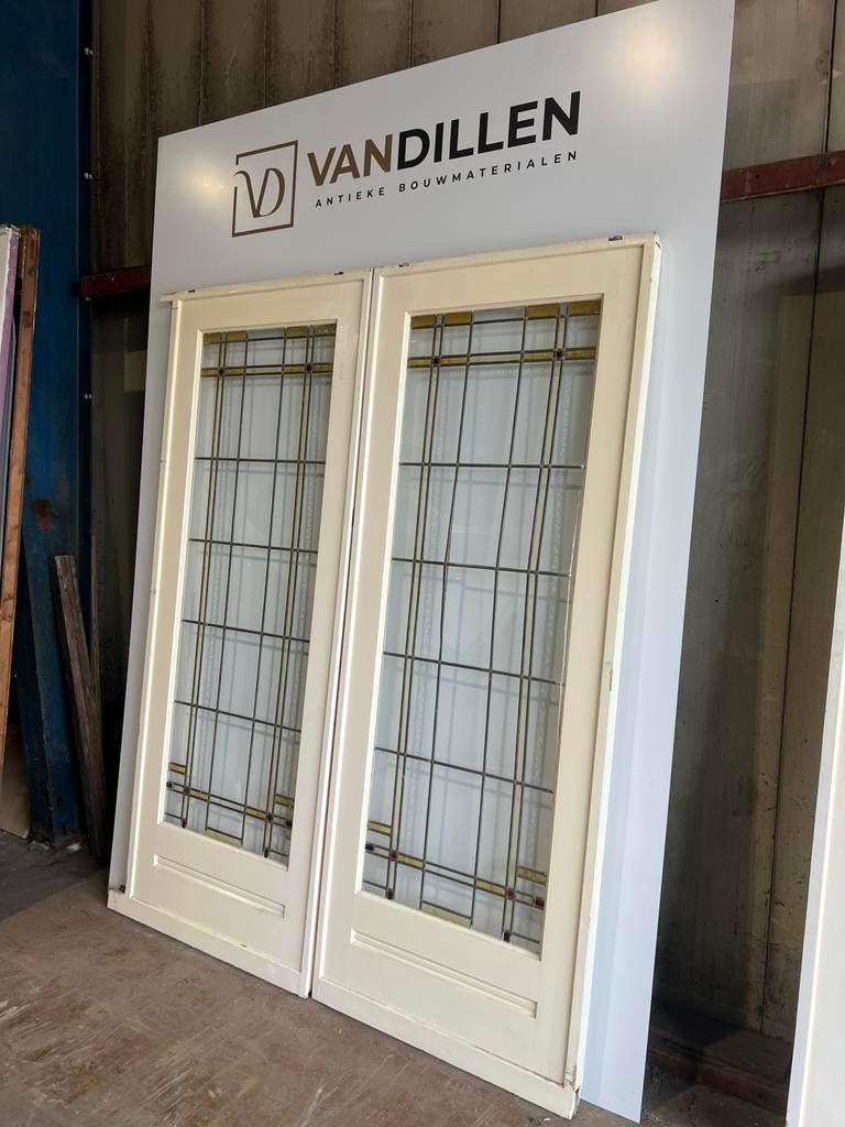 Oude ensuite / schuifdeuren glas in lood mooie set, Doe-het-zelf en Verbouw, Deuren en Horren, 120 cm of meer, Binnendeur, Ophalen of Verzenden