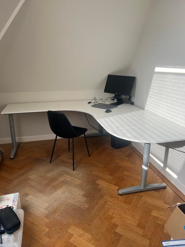 Ikea Galant L-vormig bureau, wit, in hoogte verstelbaar, Ophalen, Gebruikt, Hoekbureau, In hoogte verstelbaar