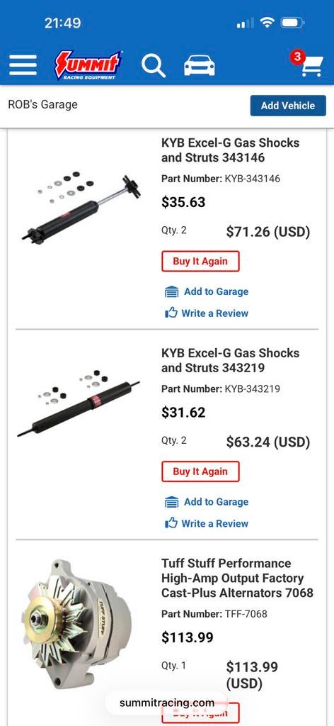 Mustang 64-73 KYB shocks excel-G 4 stuks, Kyb, Nieuw, Ophalen of Verzenden, Kyb
