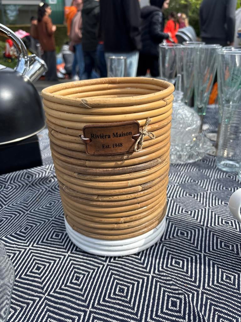 Riviera Maison Rieten Bloempot/Opberger, Huis en Inrichting, Overige materialen, Gebruikt, Rond, Minder dan 50 cm