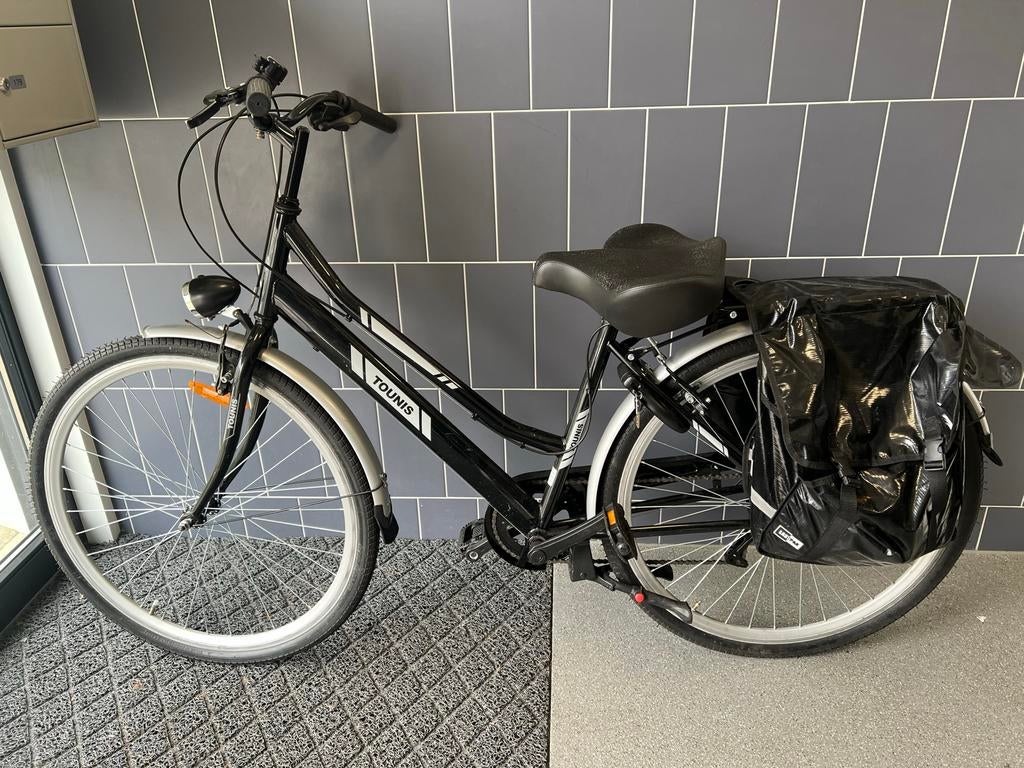 Tournis damesfiets met lage instap en fietstassen, Ophalen of Verzenden, Gebruikt, Overige merken, (Extra) lage instap