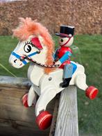 Vintage houten trekpaard met ruiter - jaren 60/70, Ophalen of Verzenden