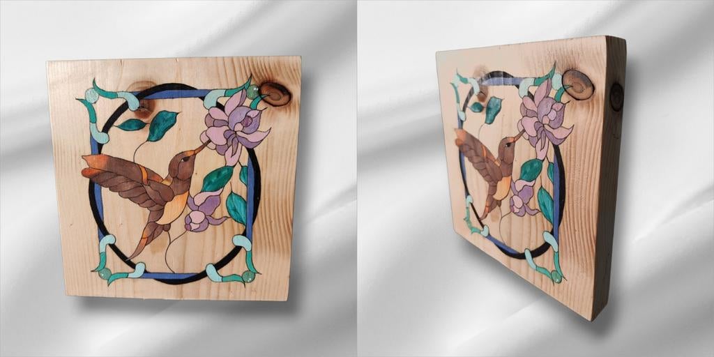Houten creatie Kolibrie & Bloemen - 'Geeky Gallery'., Ophalen of Verzenden, Nieuw