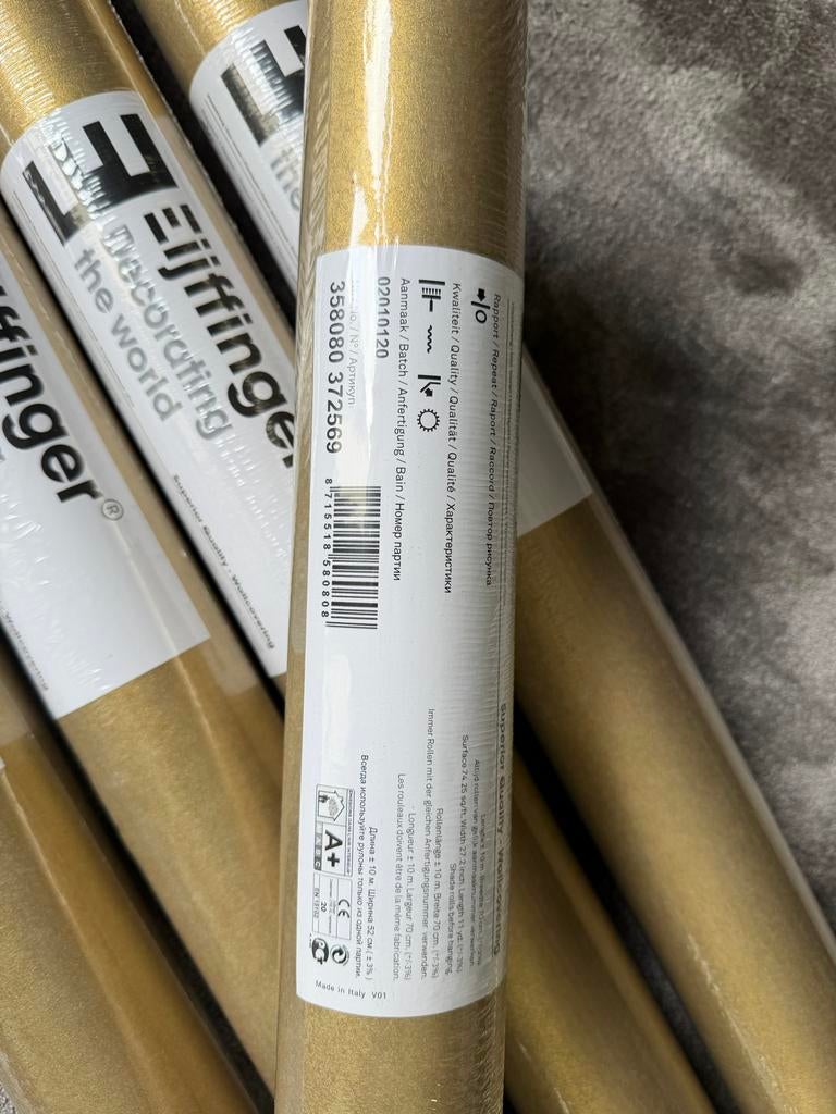 Nieuwe Eijffinger Reunited 572569 behang goud - 5 rollen, Ophalen of Verzenden, 25 tot 50 m², Geel