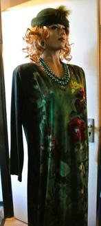 Jurk groen maxijurk dress olijfgroen kleurrijk rode bloem  L, Ophalen of Verzenden, Zo goed als nieuw, Groen, Jurk