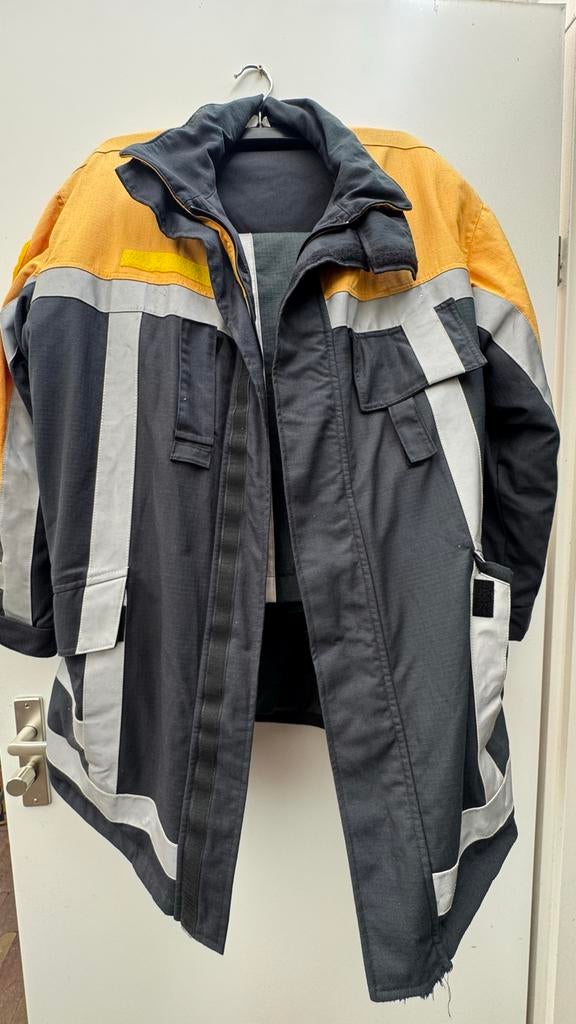 Brandweer set maat L - Zwart/Geel met reflecterende strepen, Kleding | Heren, Ophalen of Verzenden, Gedragen, Maat 52/54 (L), Zwart