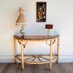 Rotan bamboe Sidetable console haltafel vintage, Ophalen, 50 tot 100 cm, Vintage, Rond