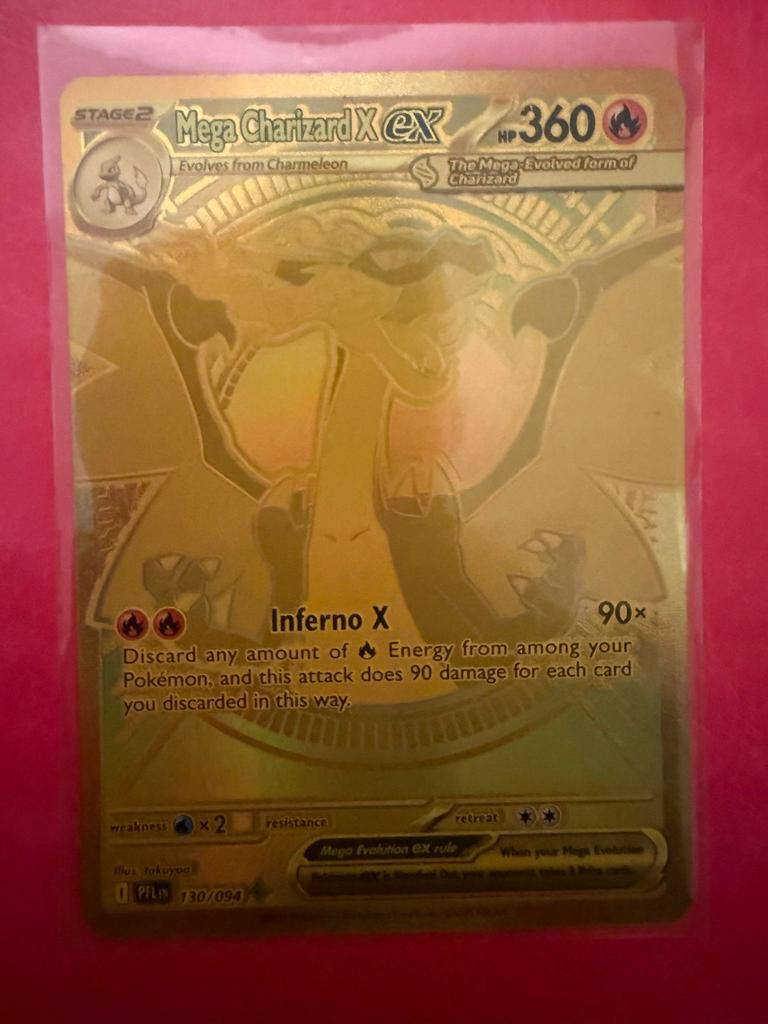Mega Charizard X EX Pokémon Kaart - Gouden Foil, Ophalen, Zo goed als nieuw, Losse kaart, Foil