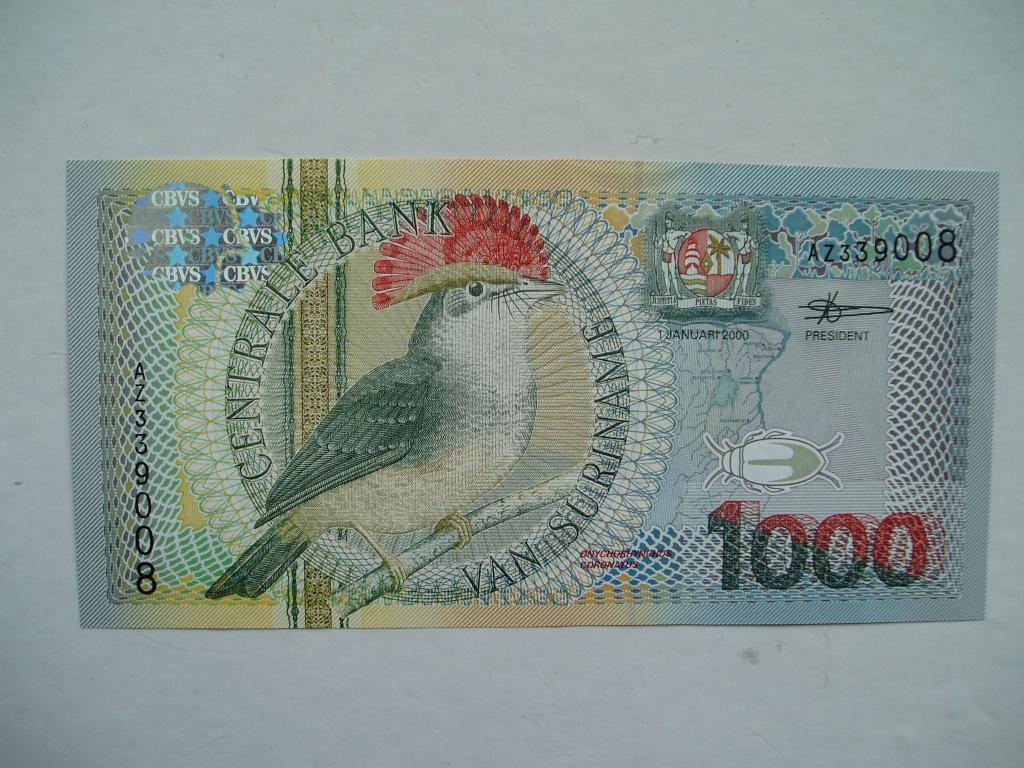 1017. Suriname, 1.000 gulden 2000 UNC Royal Flycatcher., Verzenden, Zuid-Amerika, Los biljet