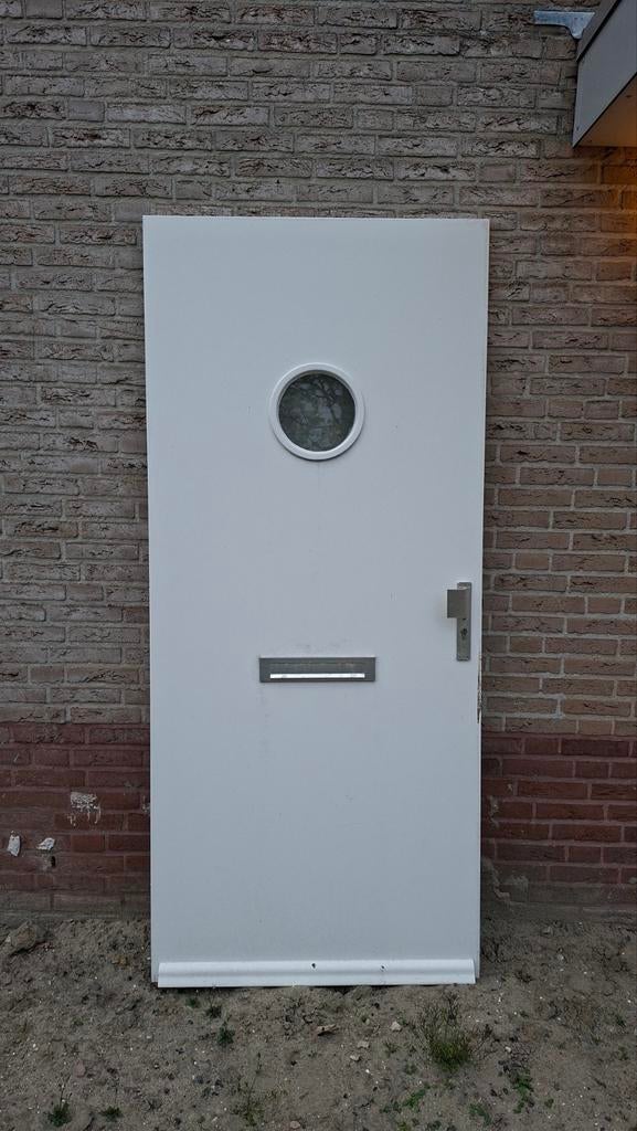 Houten voordeur met ruitje, Ophalen of Verzenden, Gebruikt, Buitendeur, 200 tot 215 cm