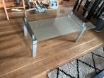 Glazen salontafel met metalen onderstel, Gebruikt, 100 tot 150 cm, Glas, Minder dan 50 cm