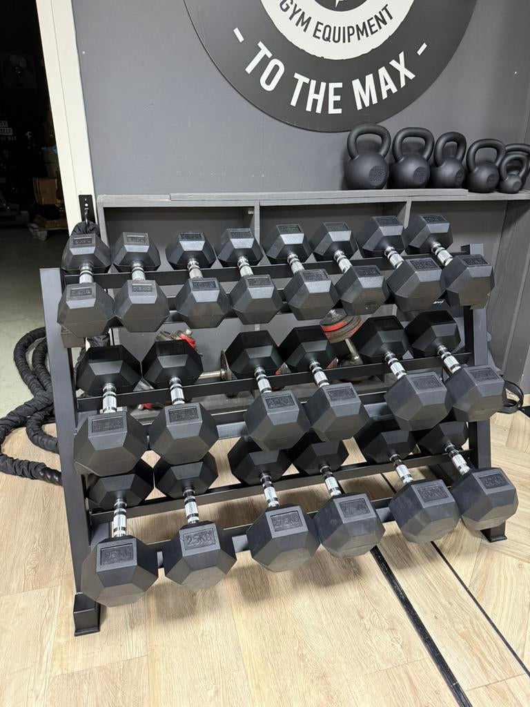 Nieuwe Hexa dumbells 2,5 tot 30 kilo, evt incl 3 laags rek, Dumbbell, Nieuw, Ophalen of Verzenden, Max