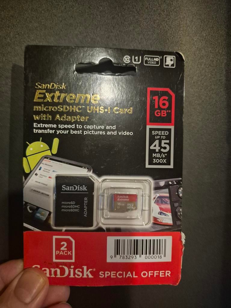 SanDisk Extreme microSDHC UHS-I Card 16GB met Adapter, Ophalen of Verzenden, Nieuw, SanDisk