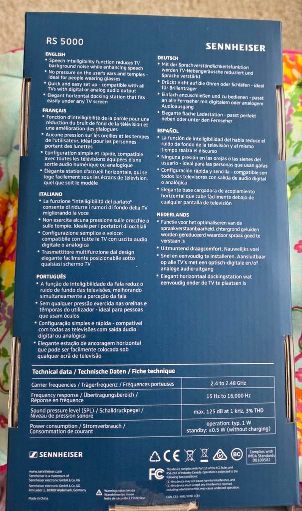 Sennheiser RS 5000 Digitale Draadloze TV Hoofdtelefoon NIEUW, Sennheiser, Nieuw, Ophalen of Verzenden, Over oor (circumaural)