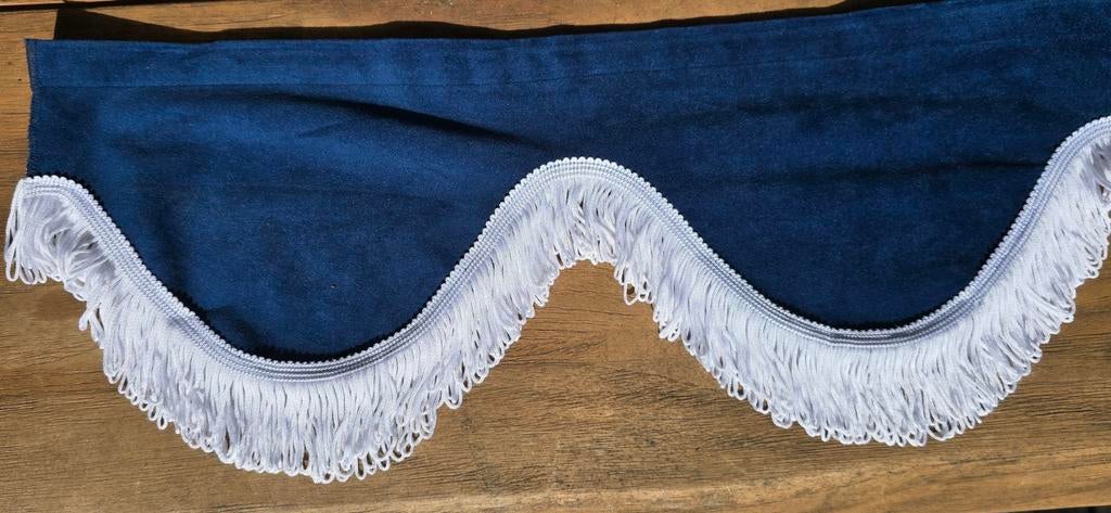 Donkerblauwe gordijn met witte franjes, Ophalen of Verzenden, Nieuw