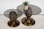 Rookglas salontafel set van 2 – metalen onderstel – nieuw, Ophalen, 50 tot 100 cm, Rond, Nieuw