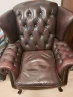 Chesterfield bank en fauteuil set - Leer, Gebruikt, Ophalen of Verzenden, Leer, 75 tot 100 cm