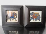 Twee schilderijtjes van olifanten op zijde India Indisch, Ophalen of Verzenden