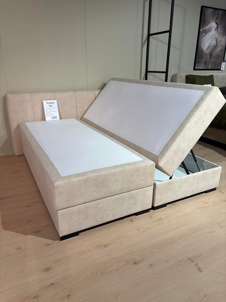 Boxspring met Opbergruimte haco, Beige, Ophalen of Verzenden, 180 cm, 200 cm