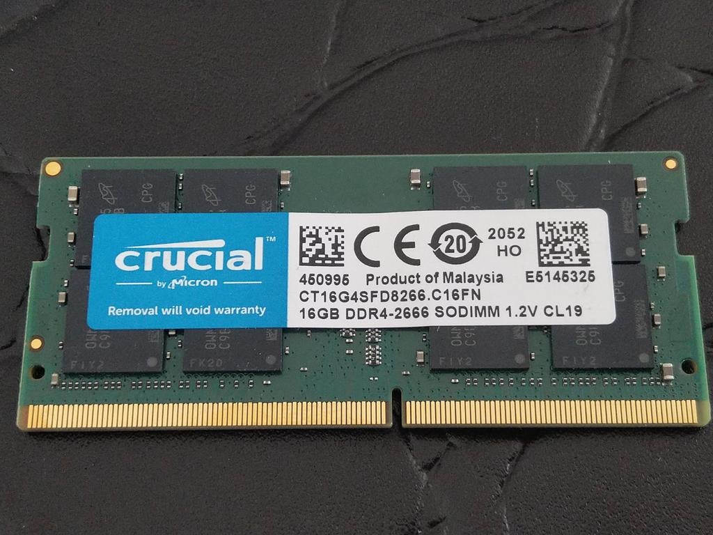 Crucial 16GB DDR4-2666 SODIMM Laptop Geheugen, Computers en Software, RAM geheugen, Gebruikt, DDR4, Ophalen of Verzenden, Laptop