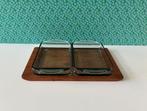 Vintage serveerschaaltjes op teakhouten blad Denmark, Gebruikt, Overige typen, Ophalen of Verzenden, Nvt