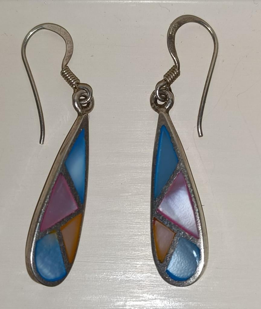 Vintage sterling zilveren oorbellen met schelp inleg, Ophalen of Verzenden, Zo goed als nieuw, Zilver, Zilver