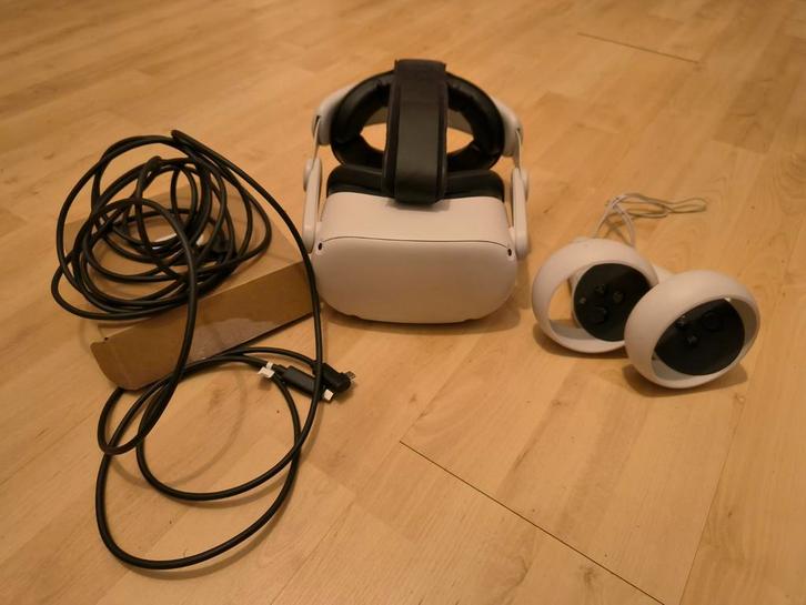Meta Quest 2 128 GB + elite strap + link cable, Spelcomputers en Games, Virtual Reality, Zo goed als nieuw, Overige platformen