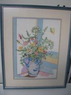 z.g.a.n. geborduurd schilderij van een vaas met bloemen, Ophalen, Minder dan 50 cm, Zo goed als nieuw, Schilderij