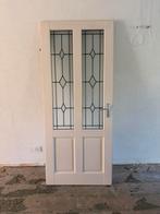 Massief houten opdekdeur met glas in lood, Ophalen, 80 tot 100 cm, Binnendeur, Zo goed als nieuw
