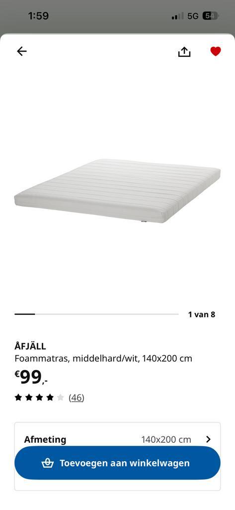 Afjall matras, Huis en Inrichting, Slaapkamer | Matrassen en Bedbodems, Nieuw, Matras, 140 cm, 200 cm, Twijfelaar, Ophalen