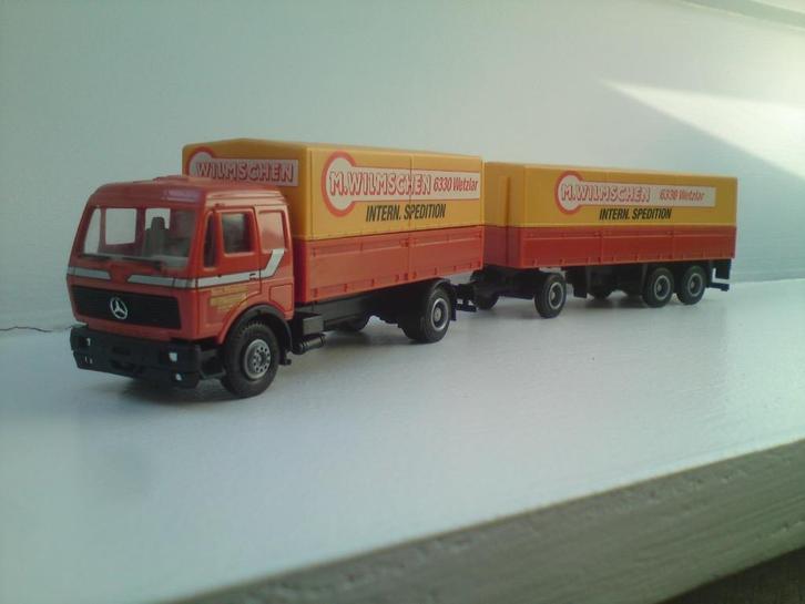 Herpa Mercedes NG huif combinatie Willemschen spedition, Hobby en Vrije tijd, Modelauto's | 1:87, Zo goed als nieuw, Bus of Vrachtwagen