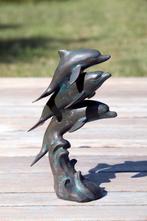 Bronzen beeld – Dolfijnen in de golven (24 cm), Ophalen of Verzenden, Zo goed als nieuw, Metaal, Dierenbeeld