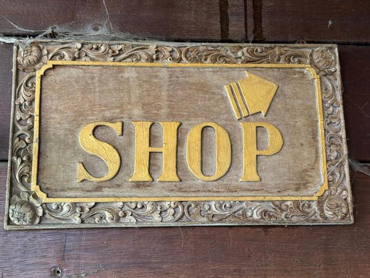 leuk brocante bordje/wegwijzer naar winkel/shop, Antiek en Kunst, Curiosa en Brocante, Ophalen