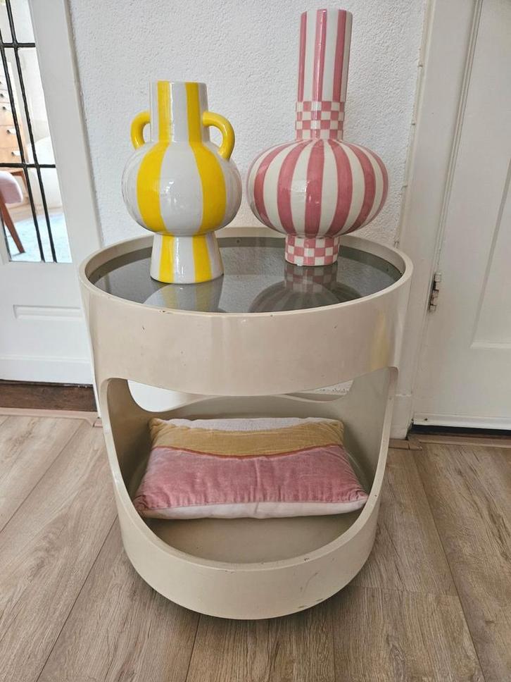 Vintage design 60s Opal Luna trolley bijzettafel, Huis en Inrichting, Tafels | Bijzettafels, Gebruikt, Rond, 45 tot 60 cm, Minder dan 55 cm