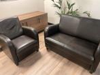 Mooie donker bruine leren bankstel, Ophalen, Gebruikt, Leer