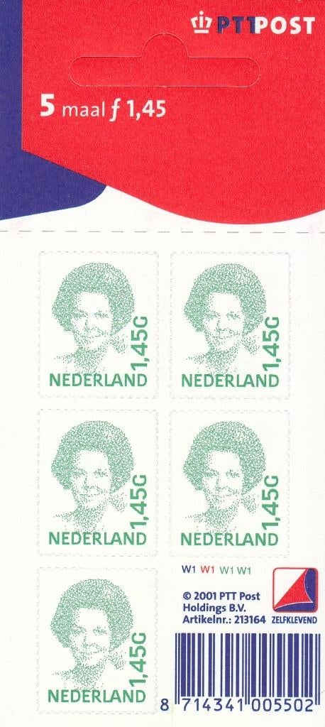 Nederland V1495b hangvelletje Beatrix Inversie 1 gld 45 cent, Postzegels en Munten, Postzegels | Nederland, Ophalen of Verzenden