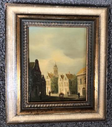 Antiek Stadsgezicht schilderij Olieverf op paneel beschikbaar voor biedingen
