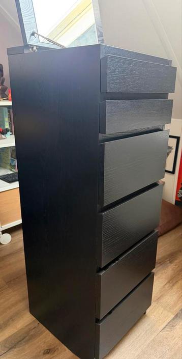 IKEA Malm ladekast met spiegel - zwartbruin zeer goede staat - afbeelding 1