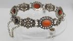 Zilveren vintage armband 925 met bloedkoralen, Ophalen of Verzenden, Zilver, Zilver, Met edelsteen