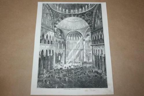 Antieke gravure - Hagia Sophia kathedraal Istanbul - 1875 !!, Antiek en Kunst, Kunst | Etsen en Gravures, Ophalen of Verzenden