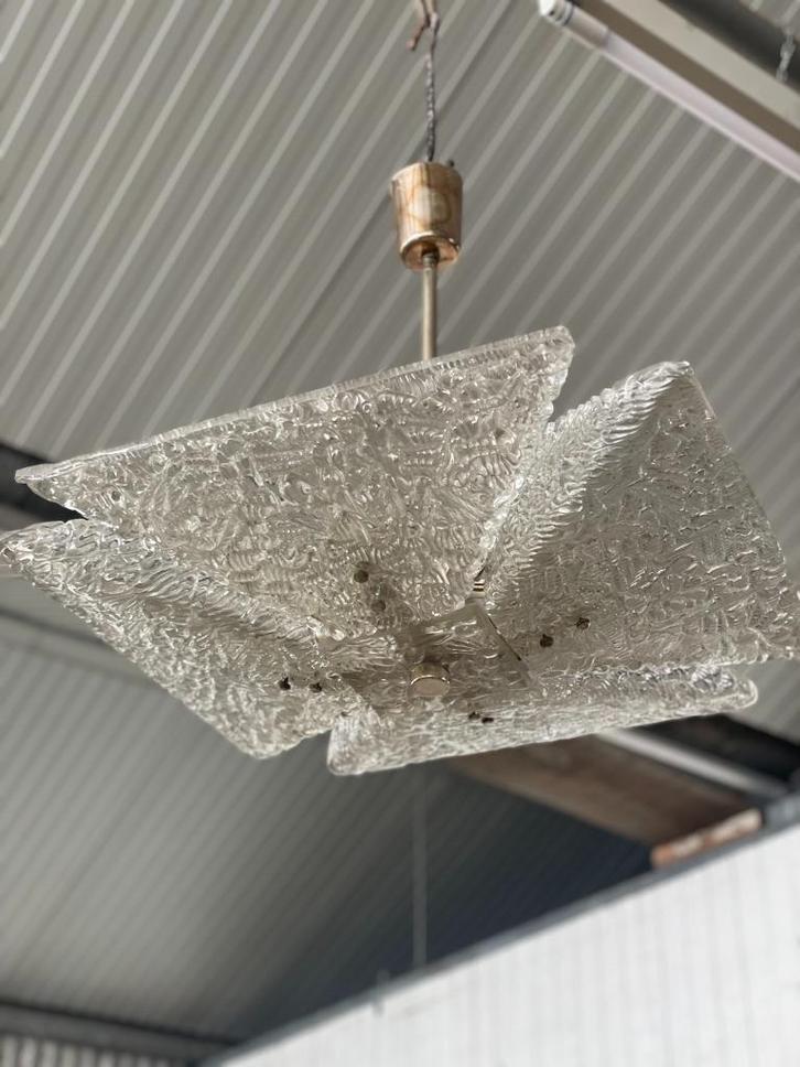 vintage ice glass lamp JT kalmar 1960, Huis en Inrichting, Lampen | Hanglampen, Gebruikt, Minder dan 50 cm, Ophalen