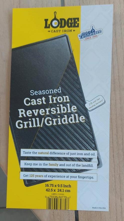 Lodge cast iron gietijzeren grillplaat 2-zijdig zgan, Witgoed en Apparatuur, Grillplaten, Zo goed als nieuw, Ophalen