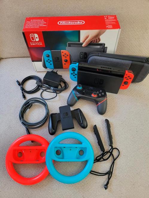Nintendo Switch met Extra's, Spelcomputers en Games, Spelcomputers | Nintendo Switch, Zo goed als nieuw, Switch Original, Met 2 controllers